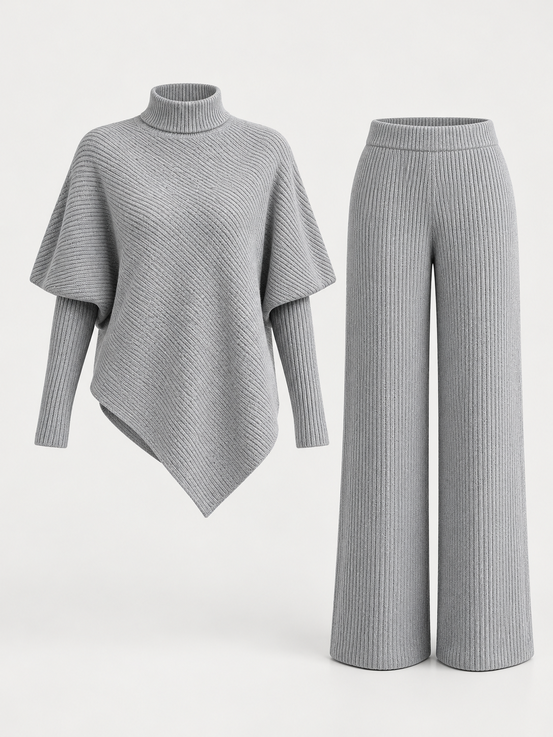 Strickzweiteiler mit asymmetrischem Rollkragenpullover