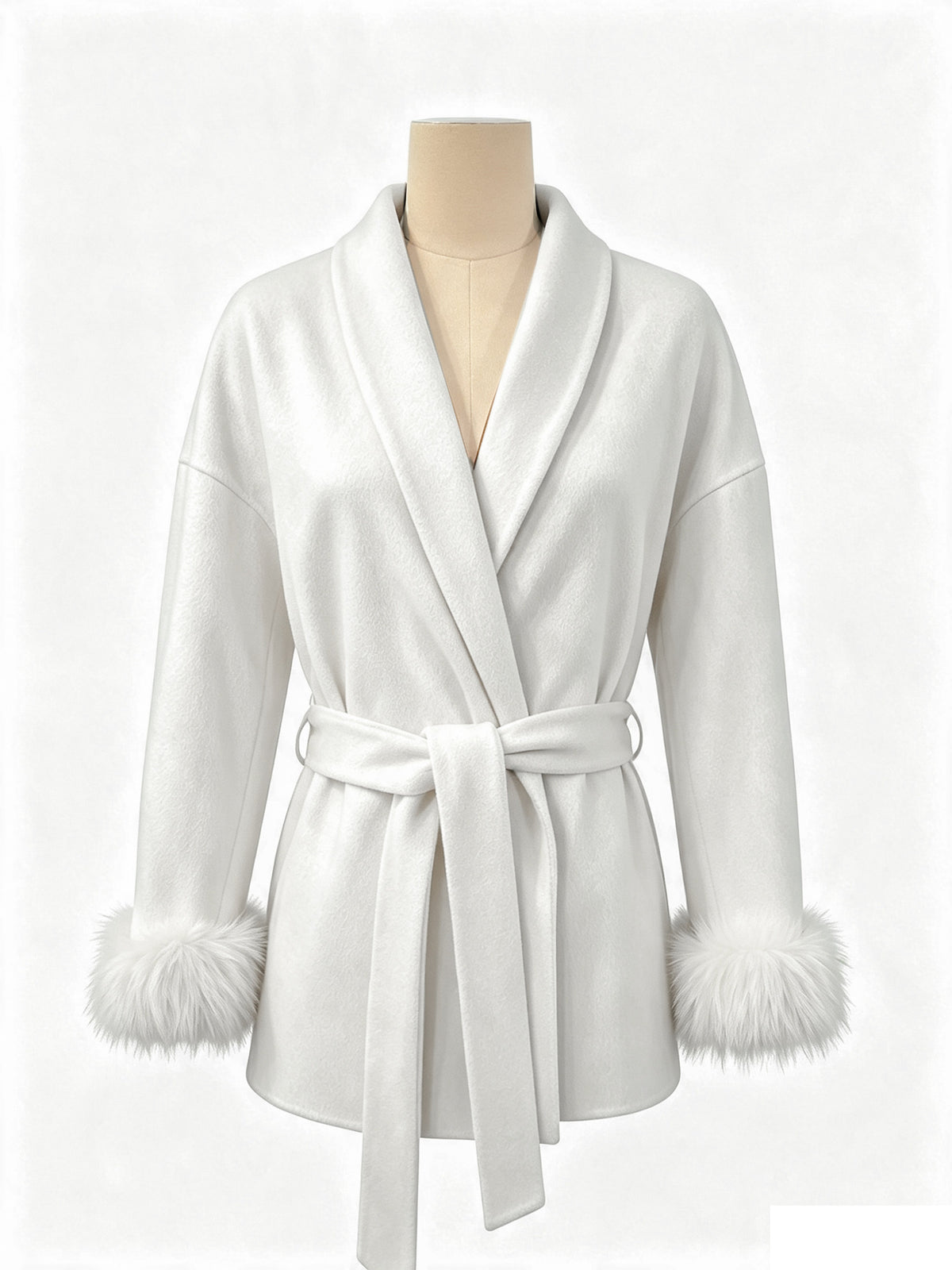 Bindegürtel-Jacke mit Fellmanschetten