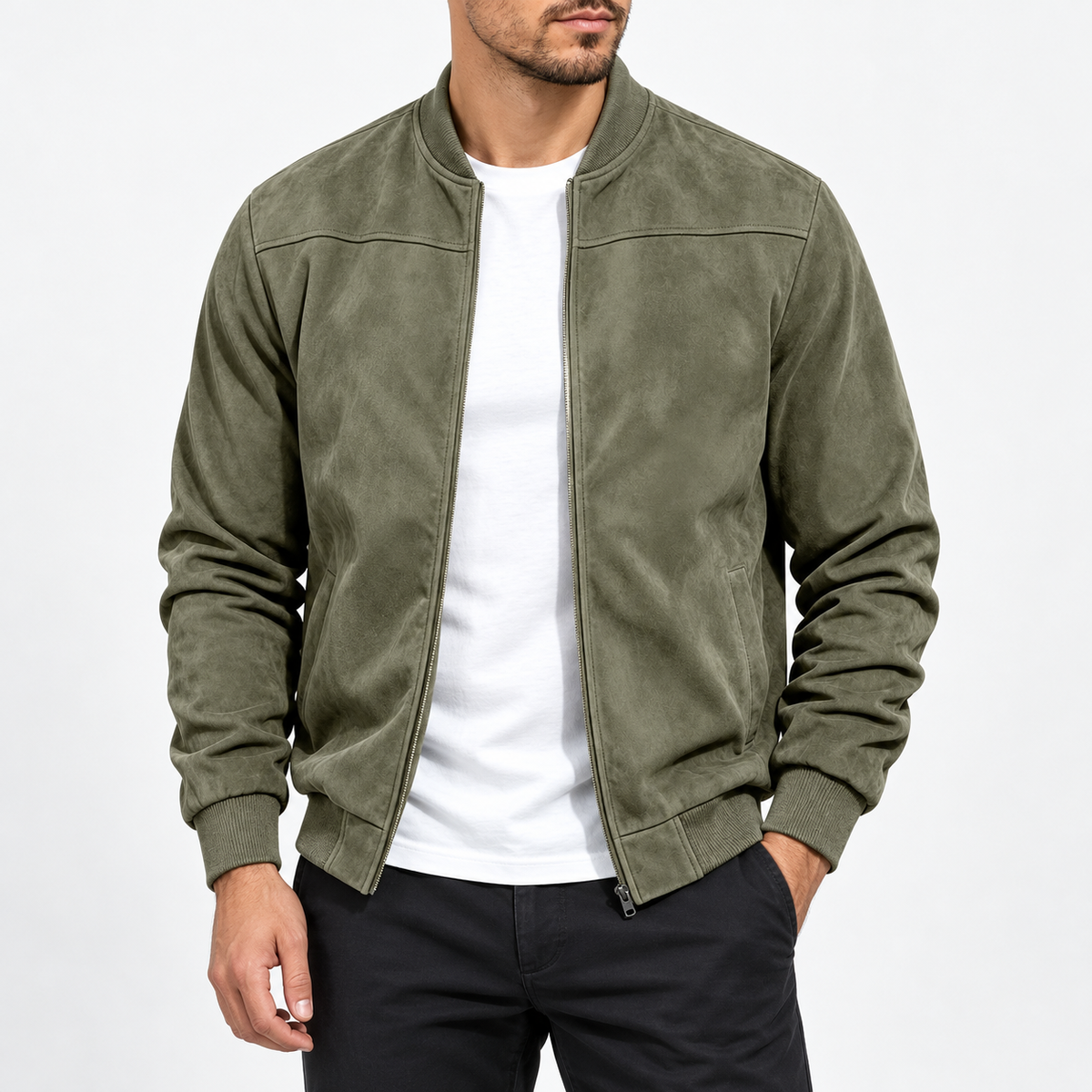 Bomberjacke Oliv am Model