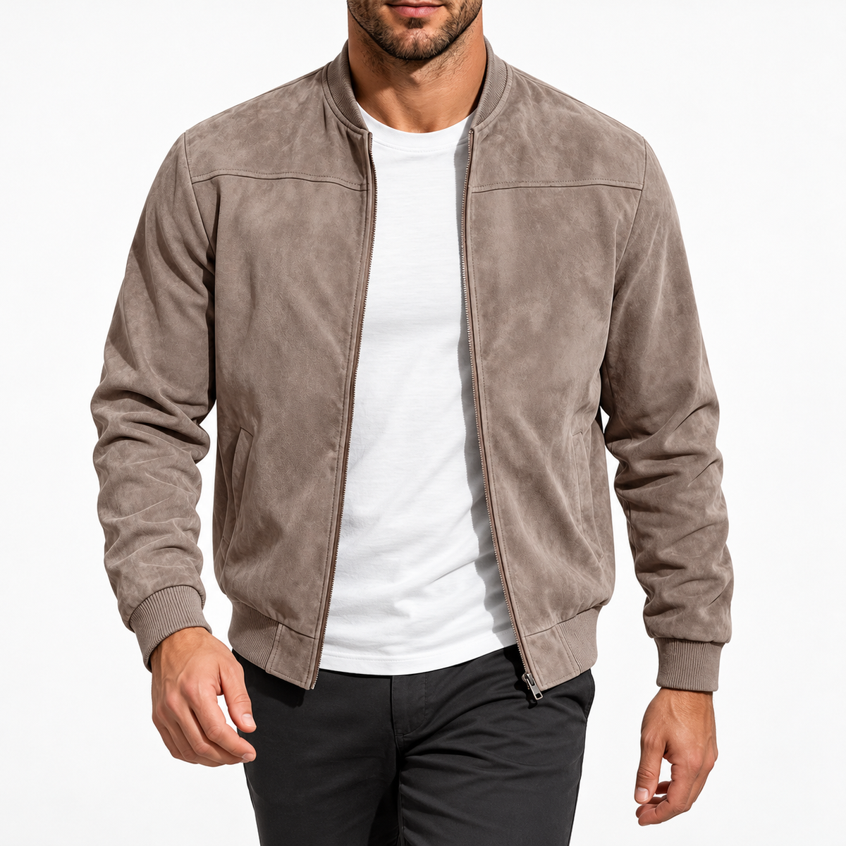Bomberjacke Taupe am Model