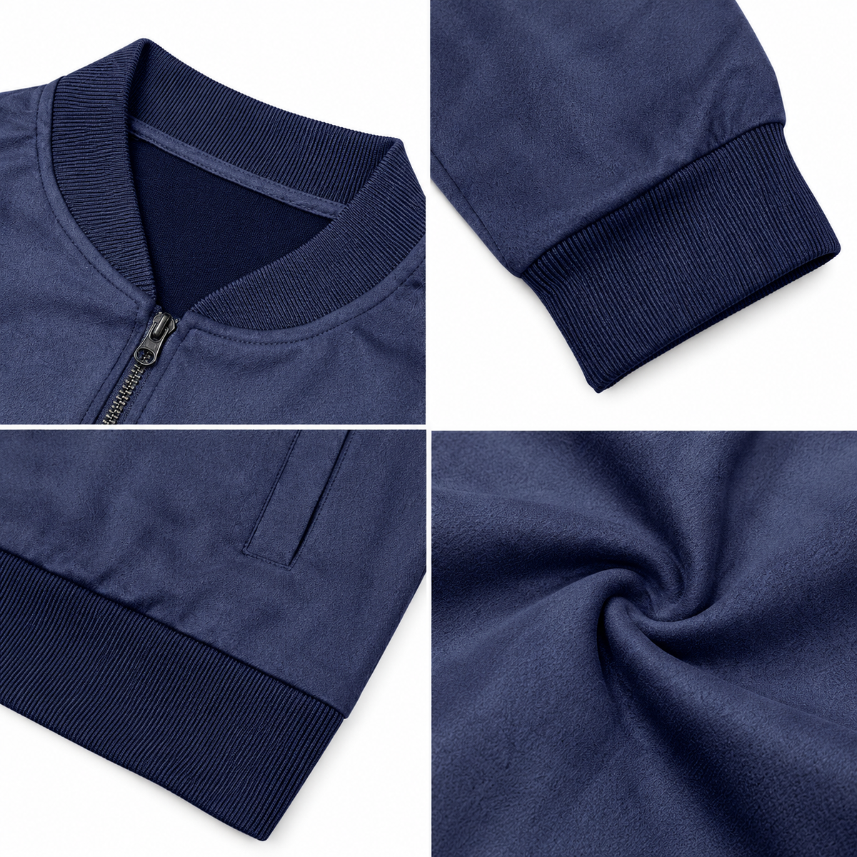 Bomberjacke: Kragen, Bündchen, Saum und Stoffdetails