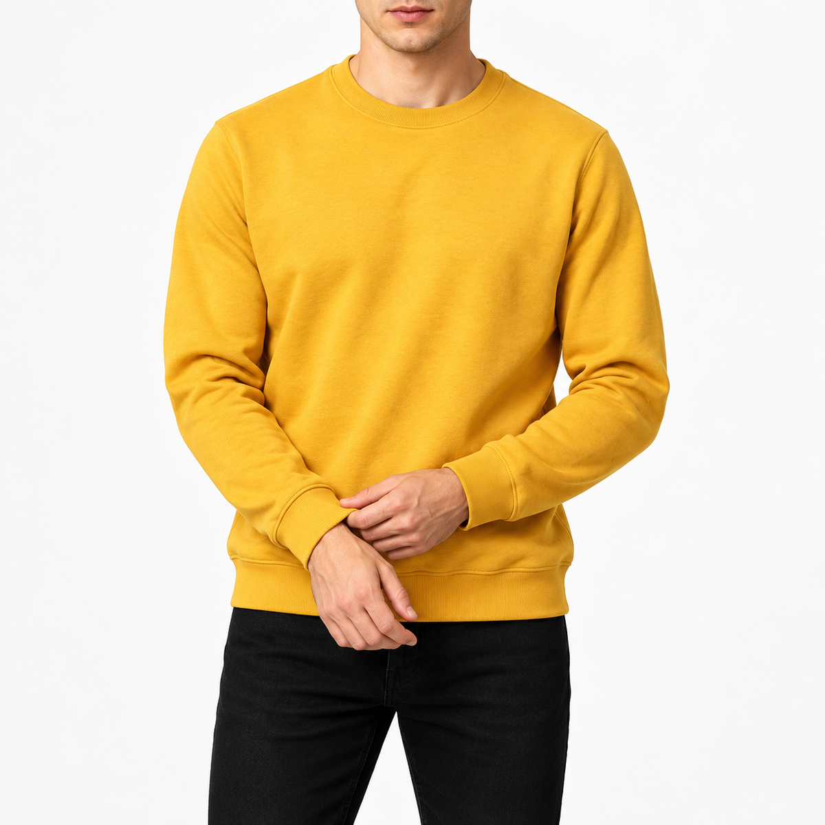 Rundhals-Sweatshirt Senfgelb am Model