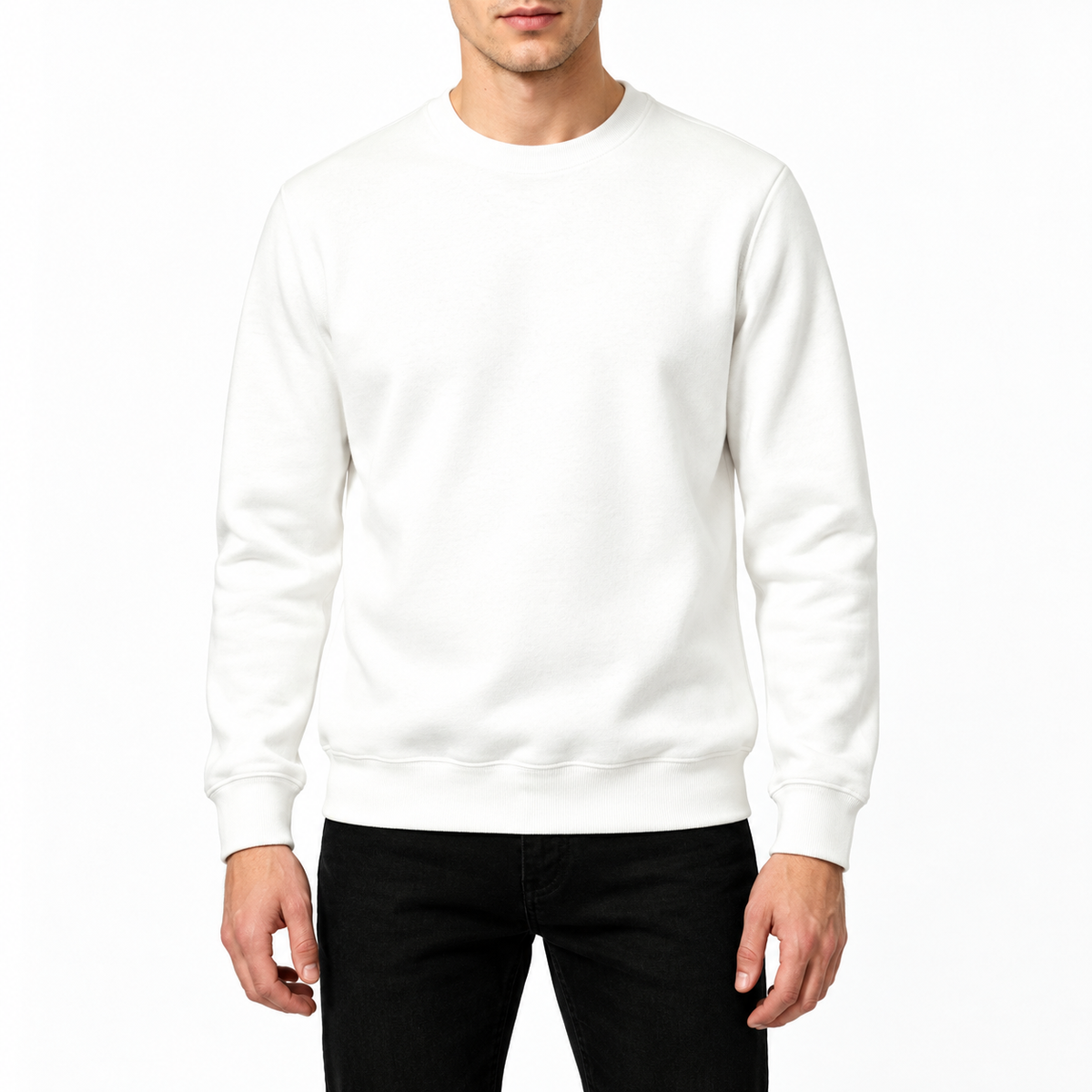 Rundhals-Sweatshirt Weiß am Model