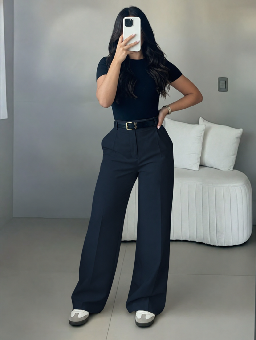 High-Waist-Hose mit weitem Bein