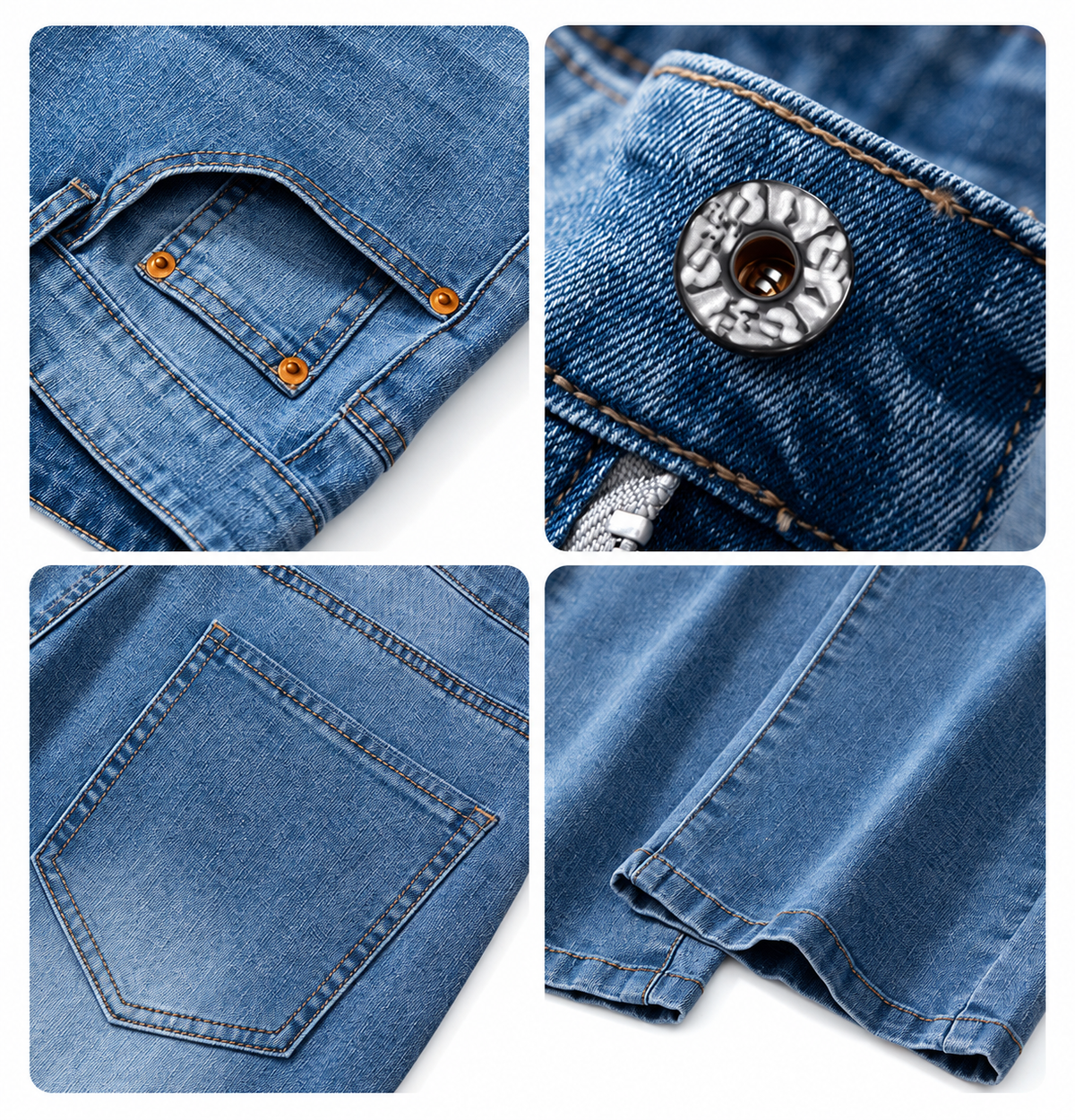 Jeans Details: Taschen, Knopf und Saum