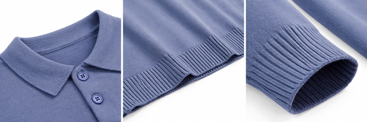Strickdetails: Kragen, Saum und Ärmelbündchen