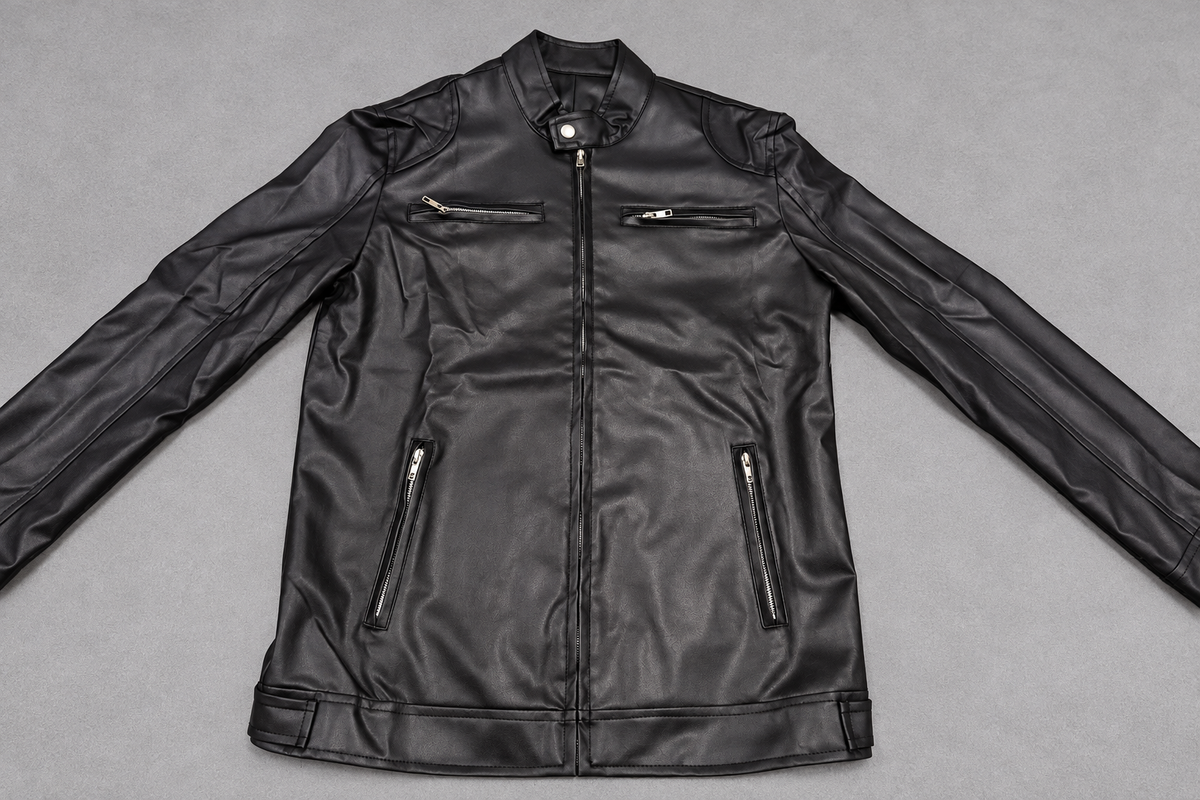 Bikerjacke Schwarz – geschlossene Vorderansicht