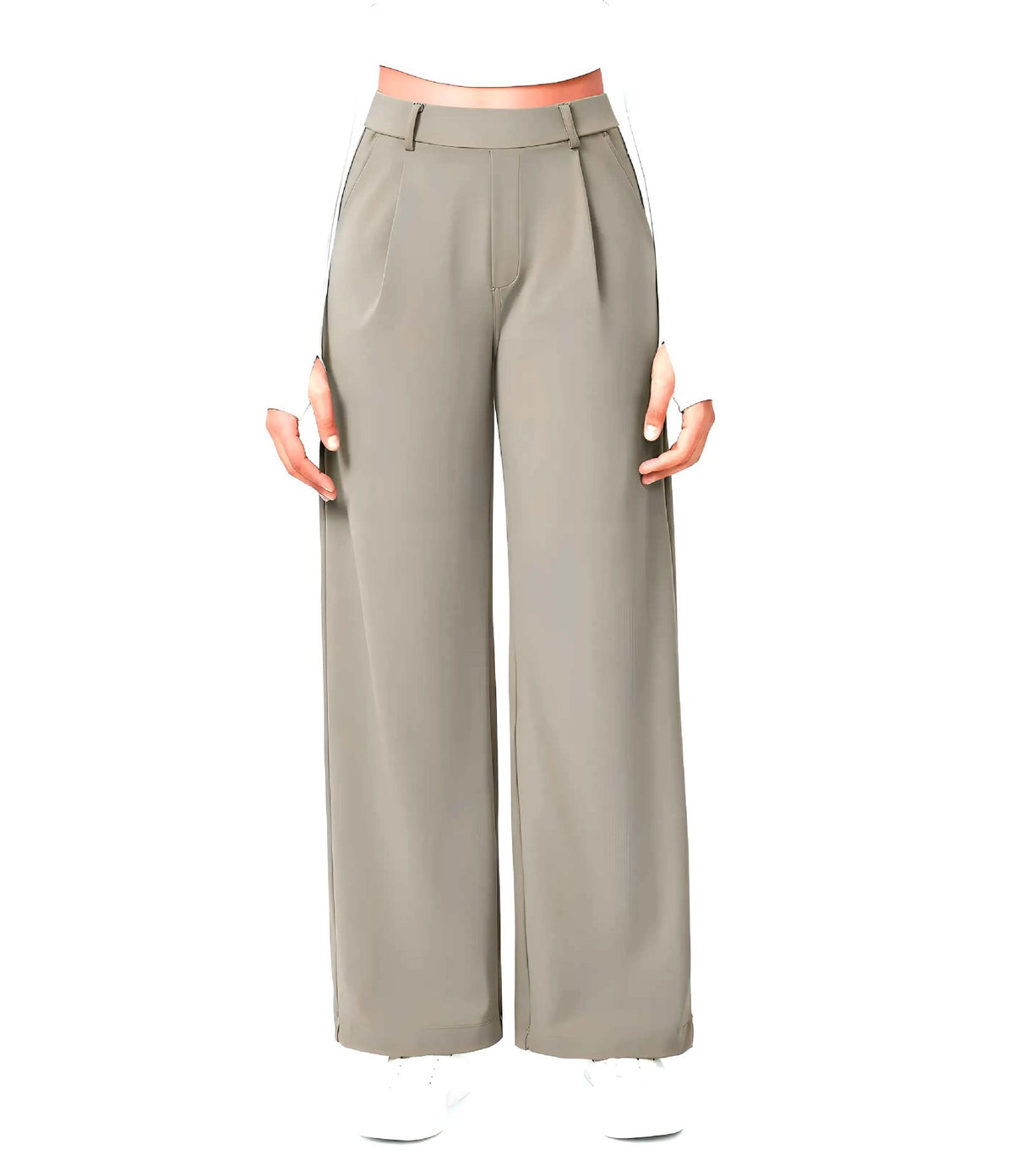 Old-Money Bundfaltenhose mit weitem Bein in Beige – Vorderansicht