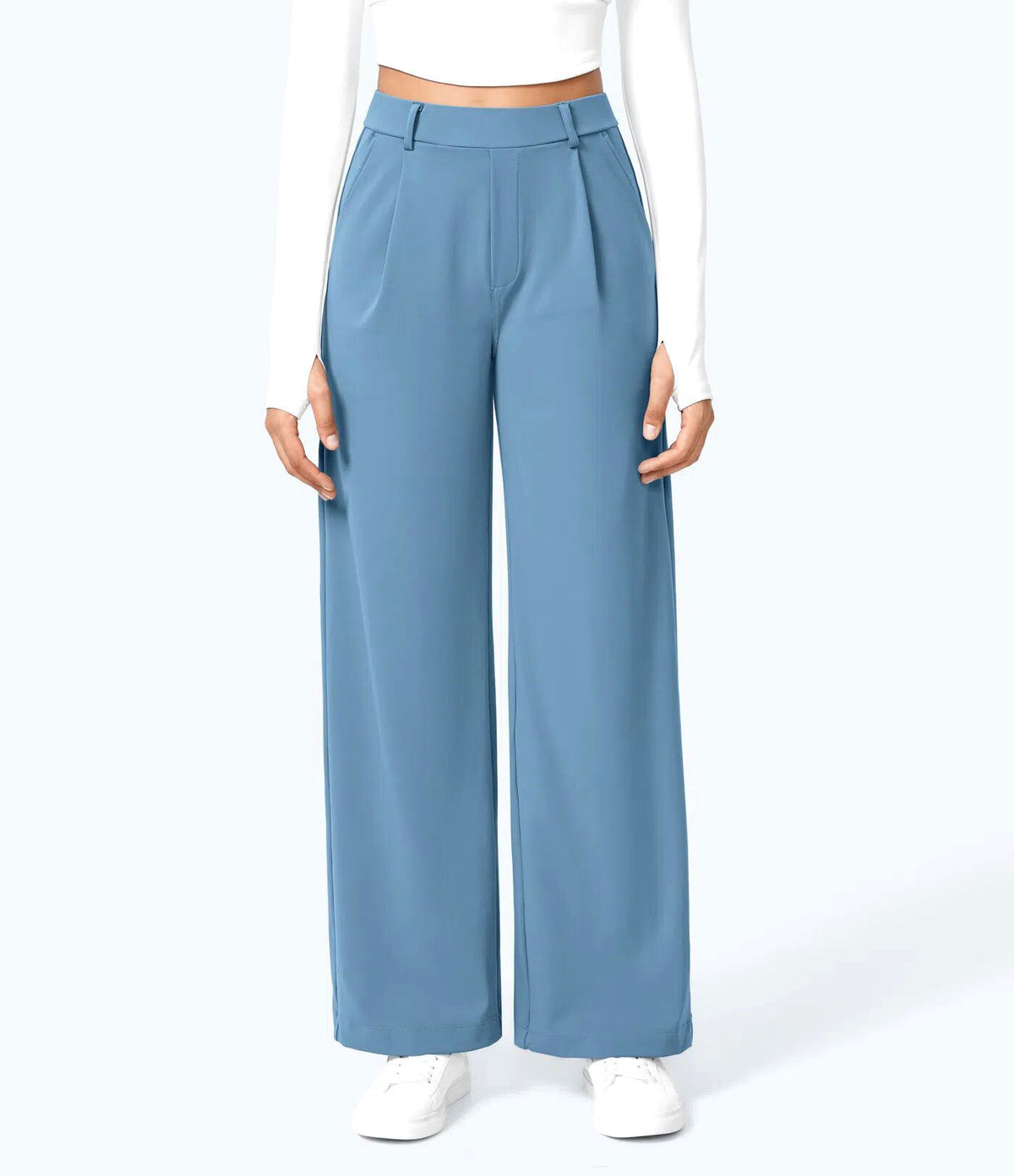 Old-Money Bundfaltenhose mit weitem Bein in Hellblau – Vorderansicht