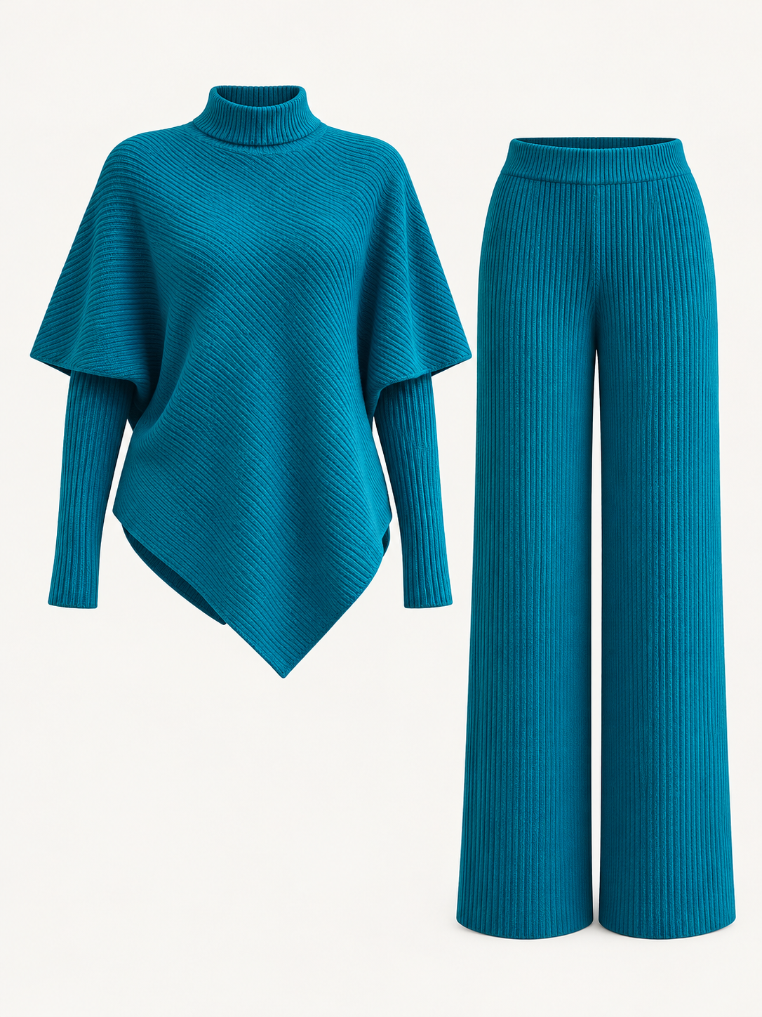Strickzweiteiler mit asymmetrischem Rollkragenpullover