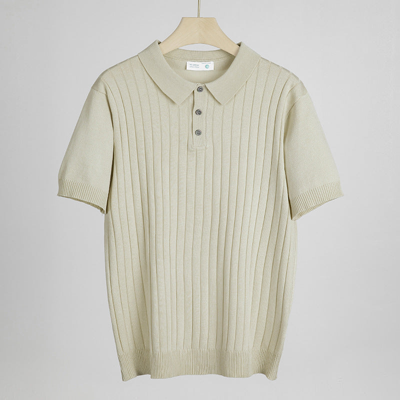 Rippstrick-Polo Creme – Produktansicht
