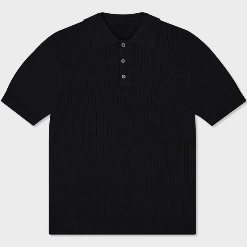 Rippstrick-Polo Schwarz – Produktansicht
