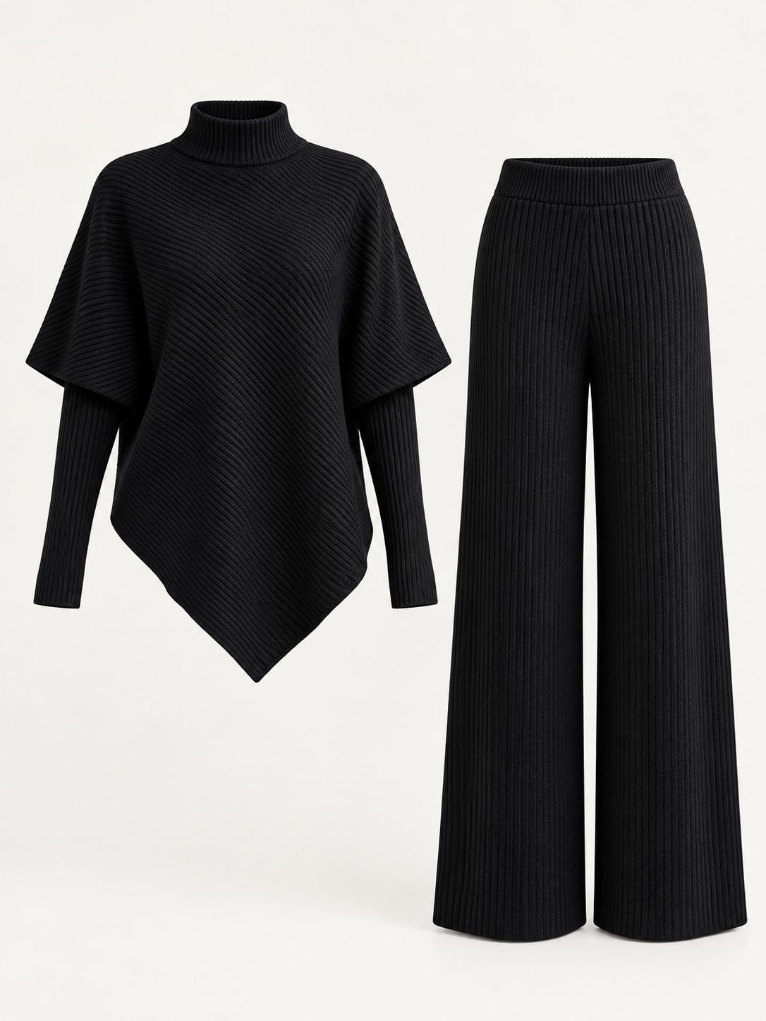 Strickzweiteiler mit asymmetrischem Rollkragenpullover