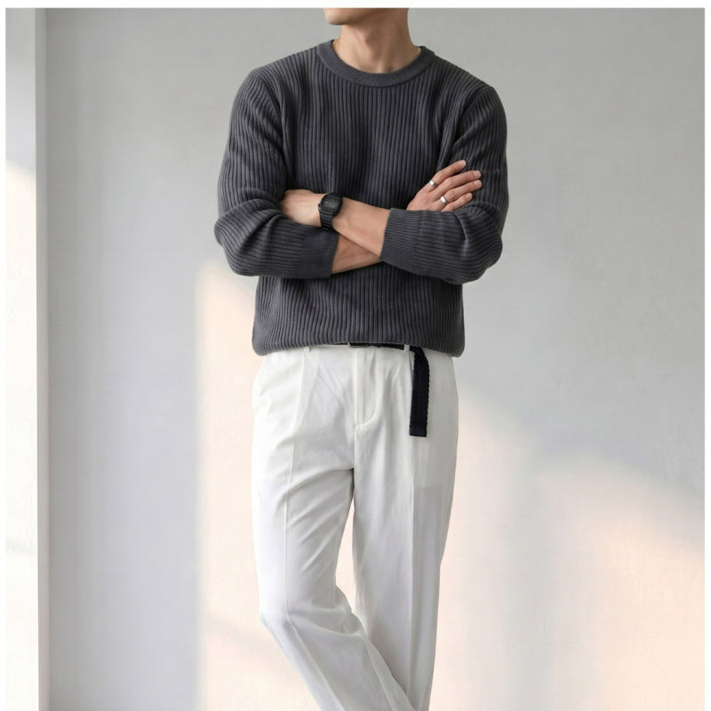 Herren Rippenstrickpullover Anthrazit