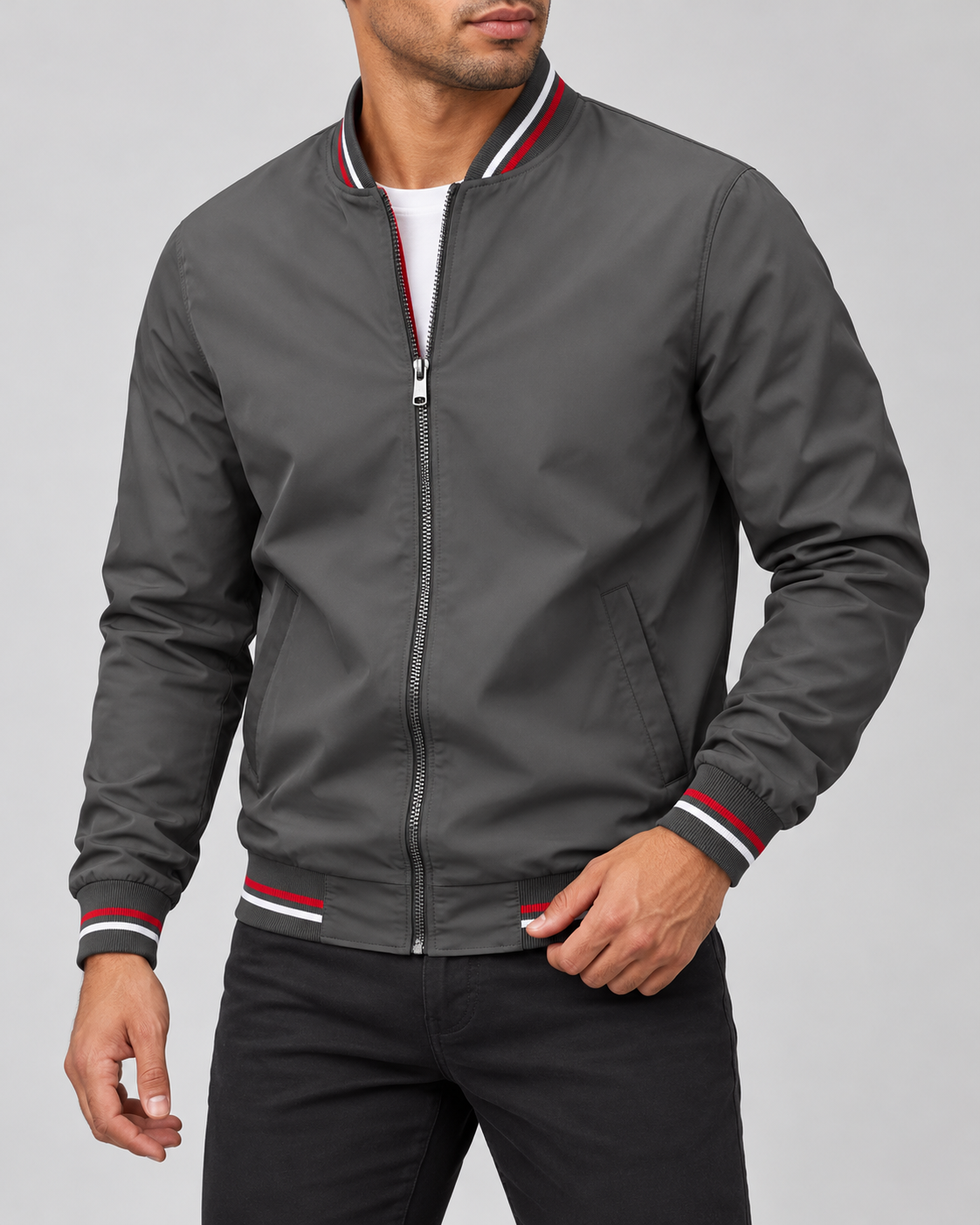 Bomberjacke Dunkelgrau am Model