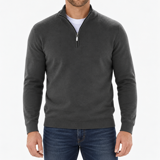 Herren Pullover mit Stehkragen und Reißverschluss Anthrazit am Model